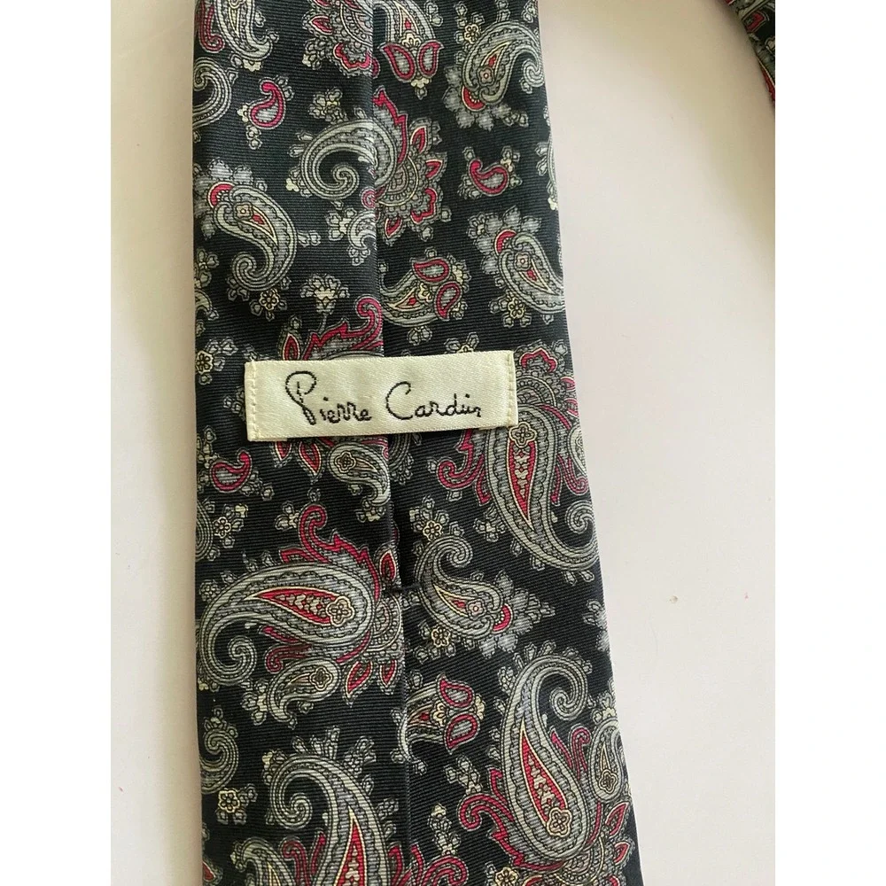 Pierre Cardin Men Paisley Necktie Black Red Gold Silk Blend Classic Designer Tie